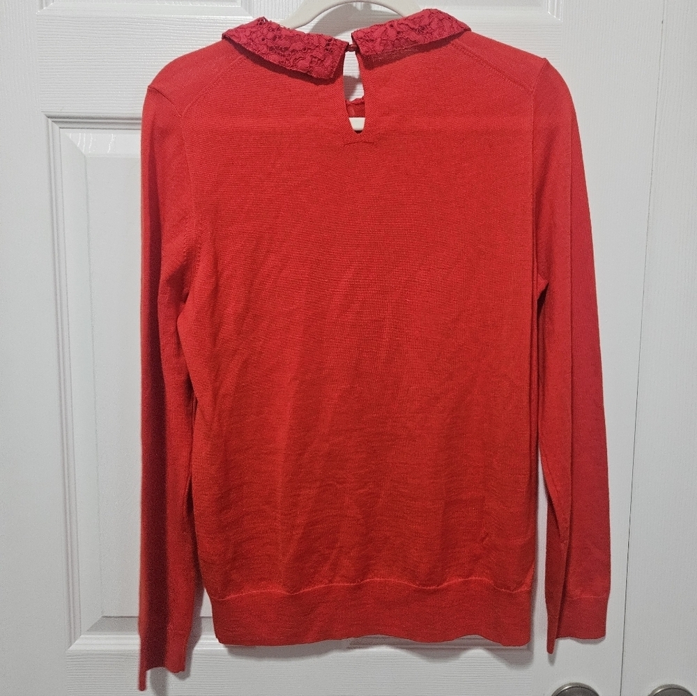 J.Crew Red 100% Merino Wool Lace Collared Sweater L - Picture 5 of 5